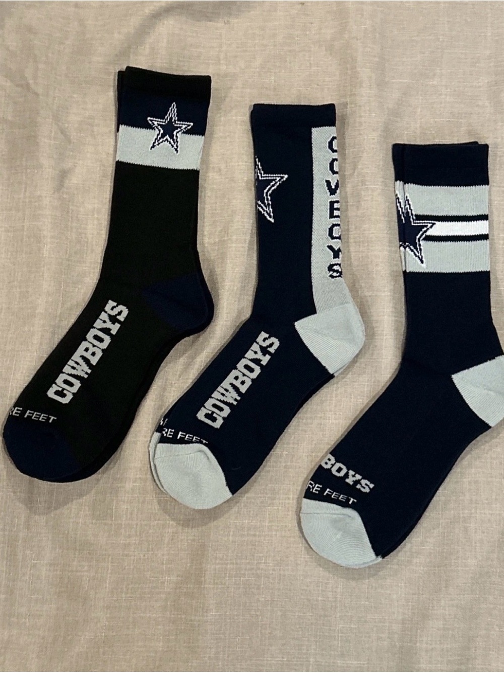 3 Pack Dallas Cowboys Socks Large NEW By For Bare Feet